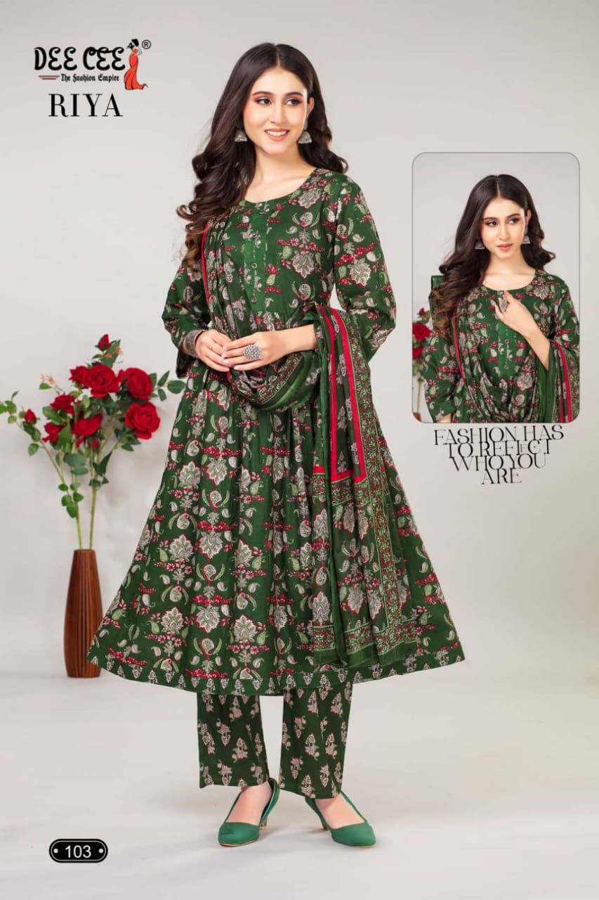 Riya By Dee Cee Cotton Flaired Printed Kurti Bottom With Dupatta Wholesale Market In Surat With Price
